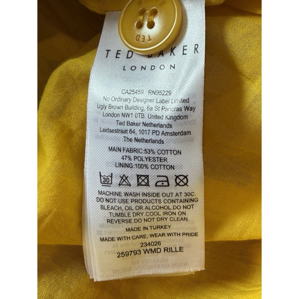 Ted Baker Rille Lace Shirt Dress Short Sleeve Button Down Yellow Mini Women's M - Picture 14 of 16